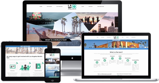 Los Angeles Worlds Fair website on multiple devices